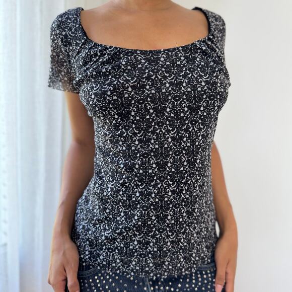 Vintage Black & White Floral Mesh Top by Marella (S/M) - Picture 7 of 10